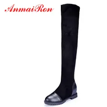 Keep Warm Soft Leather Over The Knee Boots Fashion Autumn Winter Round Toe Boots Low Heels Black Long Women Boots sale moraima snc spring autumn fashion women riding boots over the knee flat with fringe strap buckle decoration round toe long boots