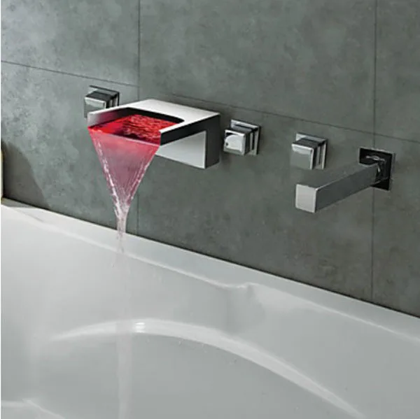 

Luxury Chrome Finish LED Changing Color Waterfall Bathroom Tub Faucet Wall Mount