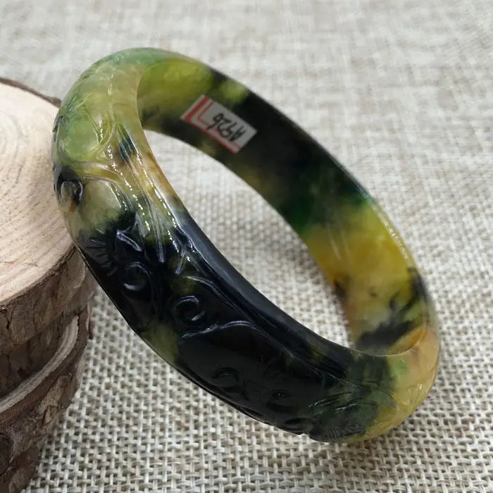 

A-926 Vintage Chinese Hand-carved Brown Green Jadeite Jade Bangle Bracelet 56mm 28% 10.13