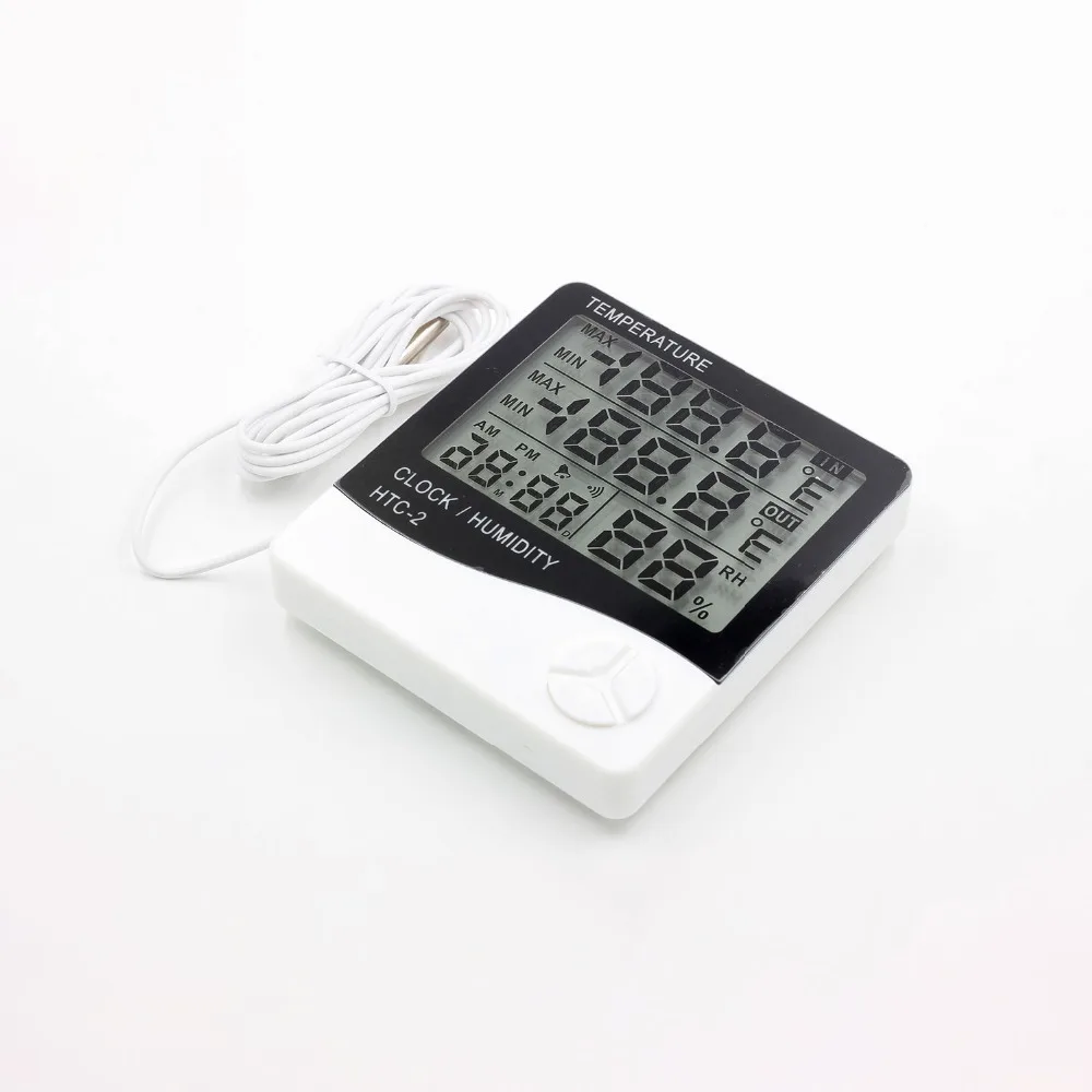 HTC-2 Метеостанция цифровой ЖК-дисплей Крытый/Открытый комнатный гигрометр термометр часы температура измеритель влажности с датчиком