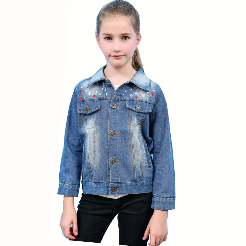 New Spring Children Girls Korean Fashion Embroidered Cowboy Denim Jeans
