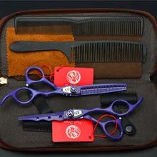 4 шт. костюм 6 ''440C фиолетовый профессиональные человеческие волосы Парикмахерские ножницы резка ножницы+ истончение ножницы+ расчески Z1019