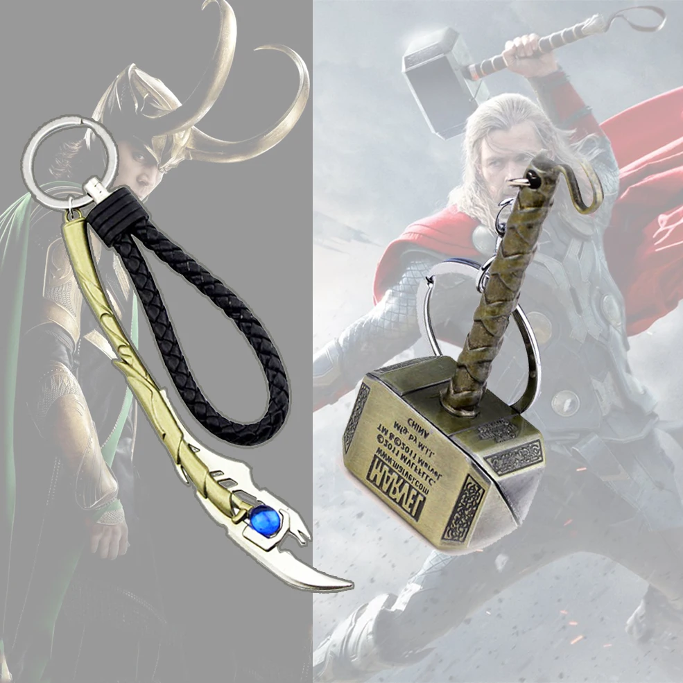 

Marvel Jewelry The Avengers 4 Loki Scepter Keychain Iron Man Thor's Hammer Mjolnir Stormbreaker Axe Key Chain for Men Jewelry