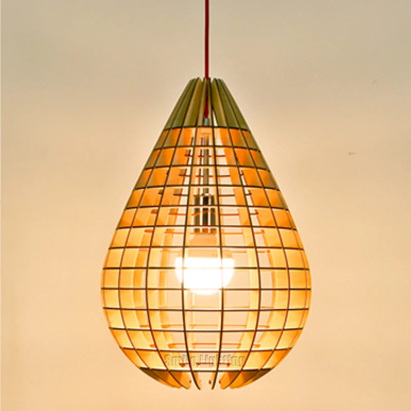 

Solid Wood Drop Pandant Lights Creative Pendant Lamp Modern Art Wooden Drop Chandelier