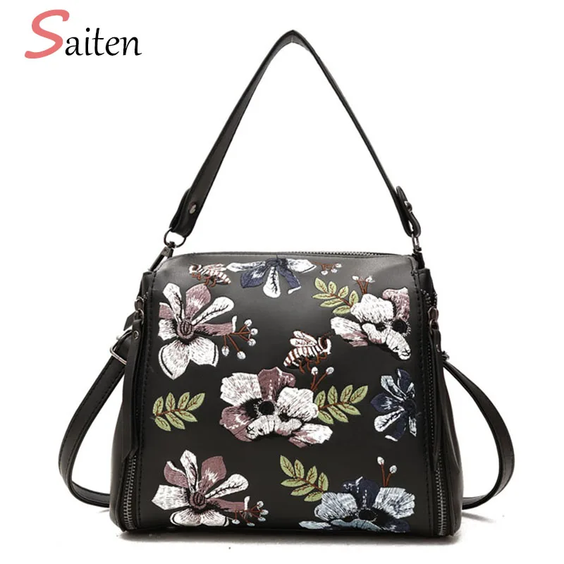 

Famous Brands Flowers Embroidery Women Handbags Bee Fashion Crossbody Bags For Women Bag High Quality PU Leather Small Tote Bags