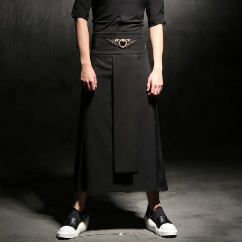 

Adjustable Waist Men's Casual Skirt Pant Punk Hip-hop Avant Garde Male Fashion Show Trousers Nightclub Costumes Stylist Clothing