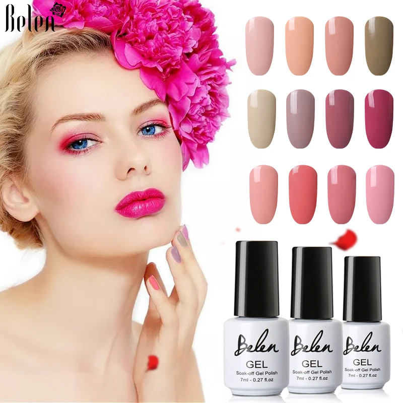 

Belen 24 Nude Colors Nail Gel Polish 7ml Gel Vernis Lacquer Manicure UV LED Lamp Soak Off Polish Glue Lucky Lacquers Black White