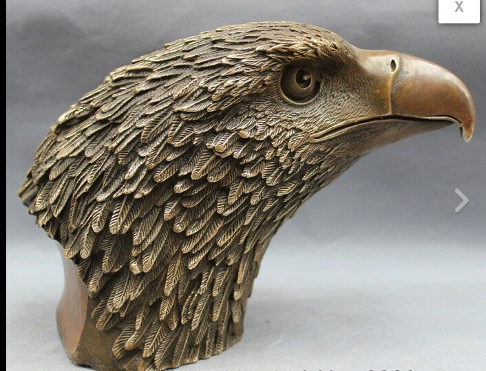 

hui88K736<<<8" Chinese Bronze Copper Folk Home Fly Hawk Eagle King Bird Head Statue Figurine