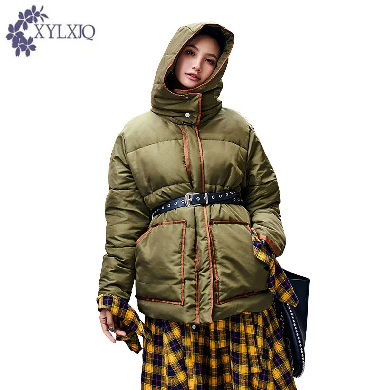 XYLXJQ Winter New Original Design Women Military Uniform Wind Coat Thick Warm Casual Jacket Long Sleeve Loose Hooded Outer SH218 | Женская