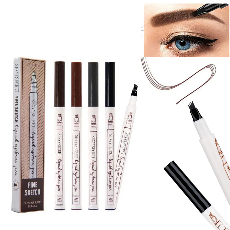 

Waterproof Natural Eyebrows Tattoo Pen Four-claw Eye Brow Tint Makeup Four Colors Long Lasting Professional Eyebrow Pencil Brush