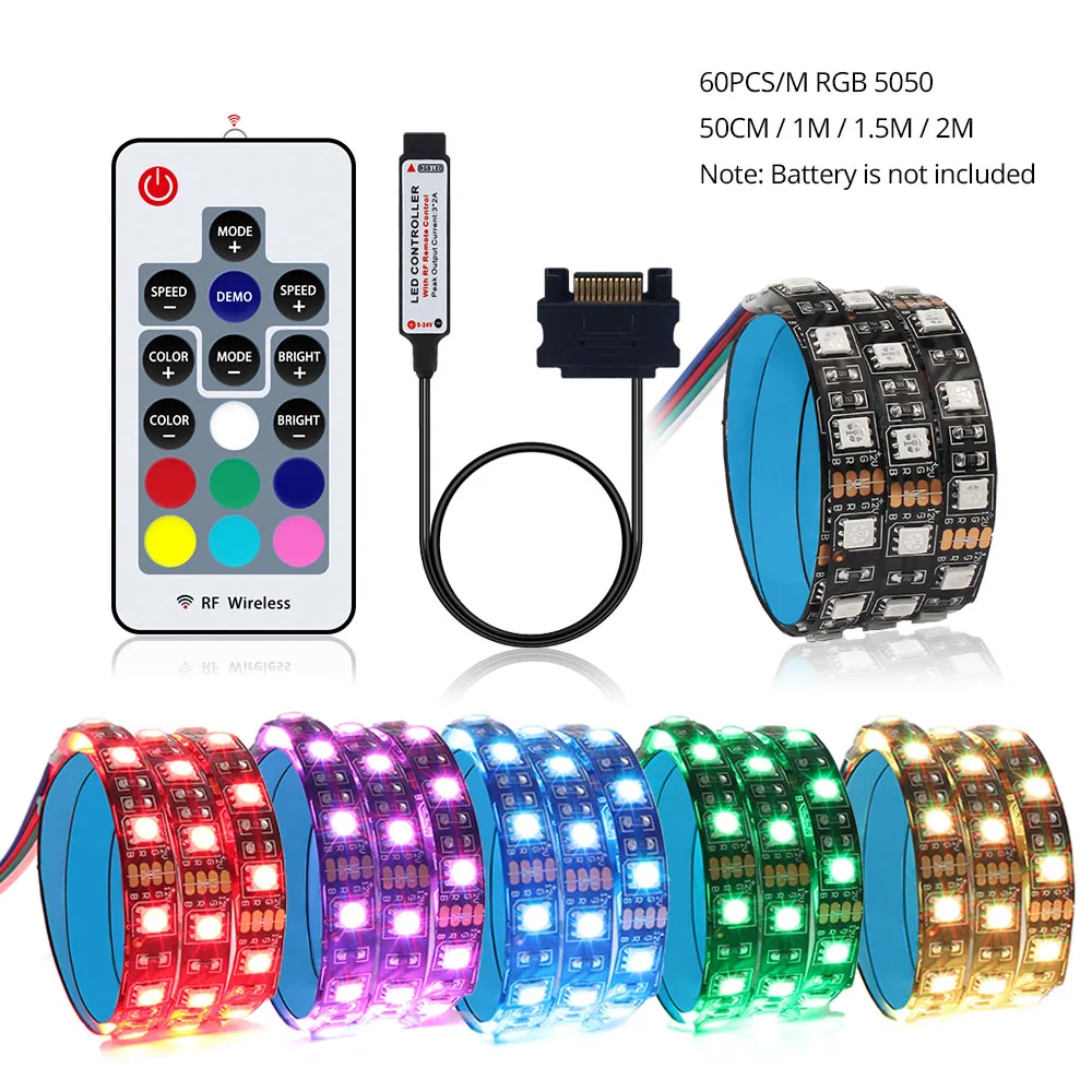 RGB LED قطاع ضوء للكمبيوتر وحدة معالجة خارجية للحاسوب ، SATA امدادات الطاقة واجهة + 17key جهاز التحكم عن بُعد بالتردادات الرادوية/ اللاسلكية اللاسلك...