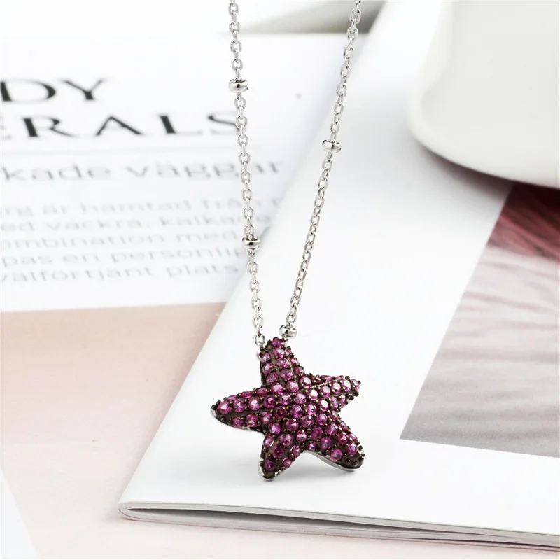 purple zircon starfish necklace woman 100% 925 Sterling silver nacklace Jewellery Clavicle chain pendant charms chocker
