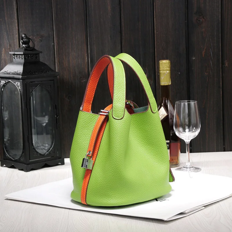 

Women's handbag fashion genuine leather togo bucket shoulder bag women messenger basket bag