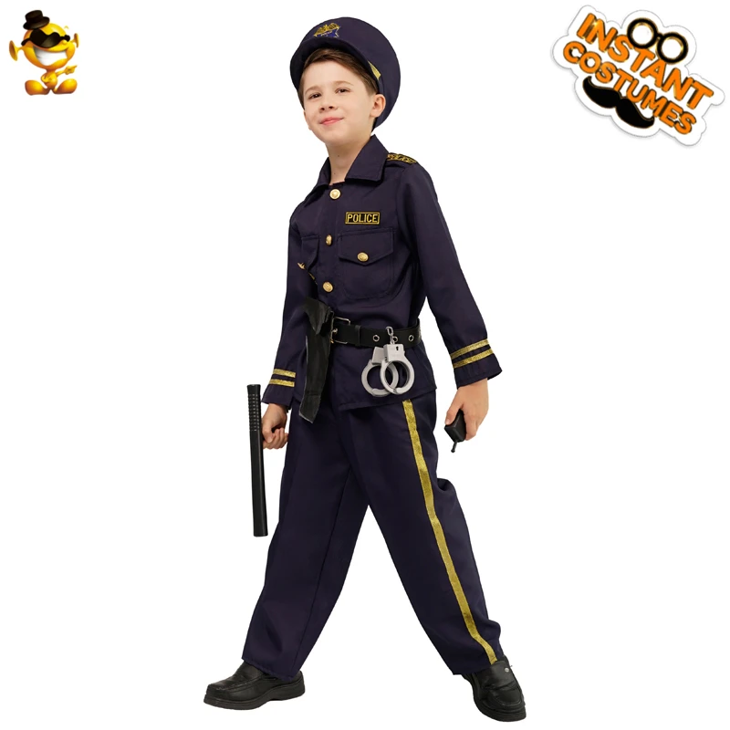 

DSPLAY New Style Fashionable Original Cosplay Costume Mature Children Police Temperament Halloween Party Boys Hat Parts Suit