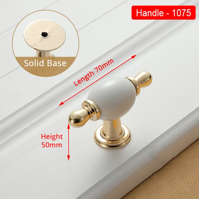 NAIERDI Gold White Creamic Gold Cabinet Handles Knobs Drawer Pulls Kitchen Door Handles Furniture Handle Cabinet Door Hardware 1075GW