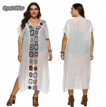 

White Plus Size Women Sexy Swimsuit Cover Up Popular Beach Dress Beach Cover Lady New Design Pareo Sarongs Bikini Tunic