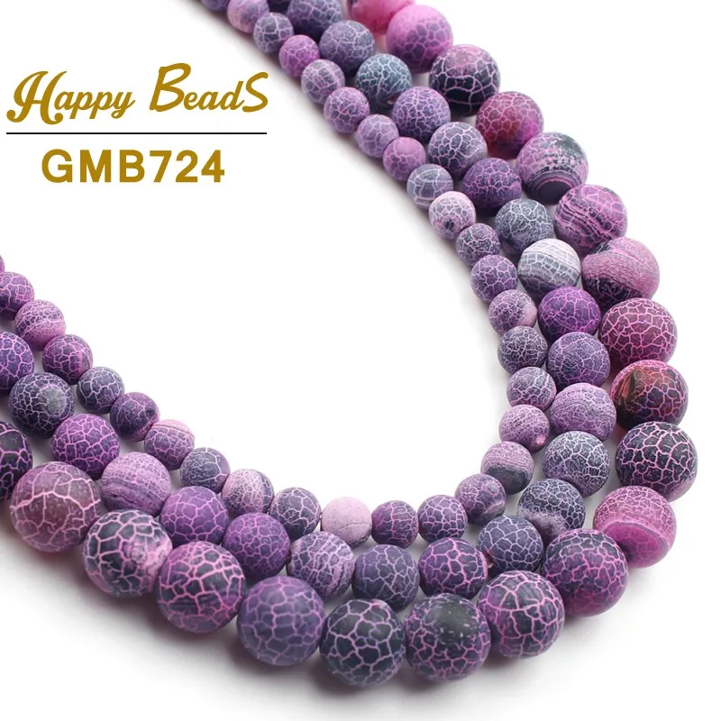 

Purple Frost Cracked Dream Fire Dragon Veins Agates Onyx Stone Beads Natural Round Loose Spacer Beads For Jewelry Making 15"inch