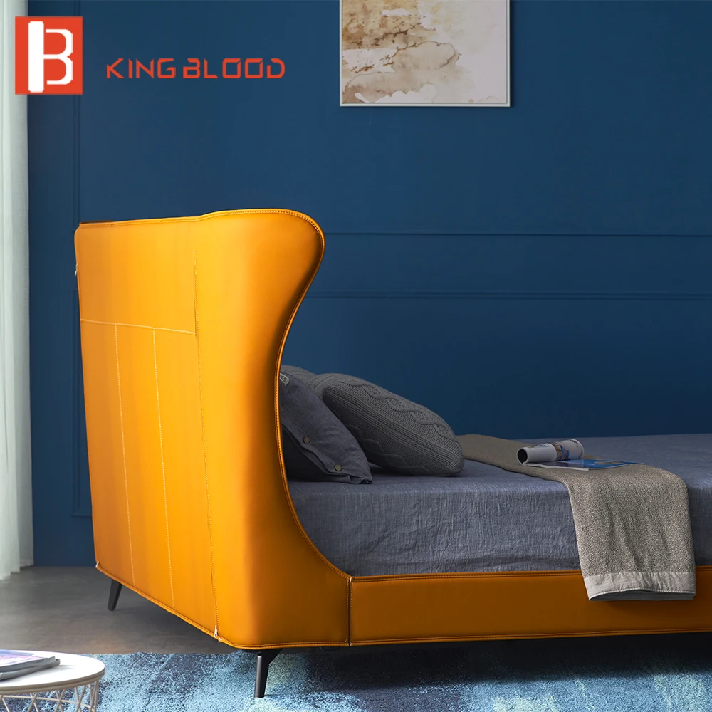 Итальянская дизайнерская кожаная кровать размера king queen с металлическими ножками квадратная кровать для мебели для спальни