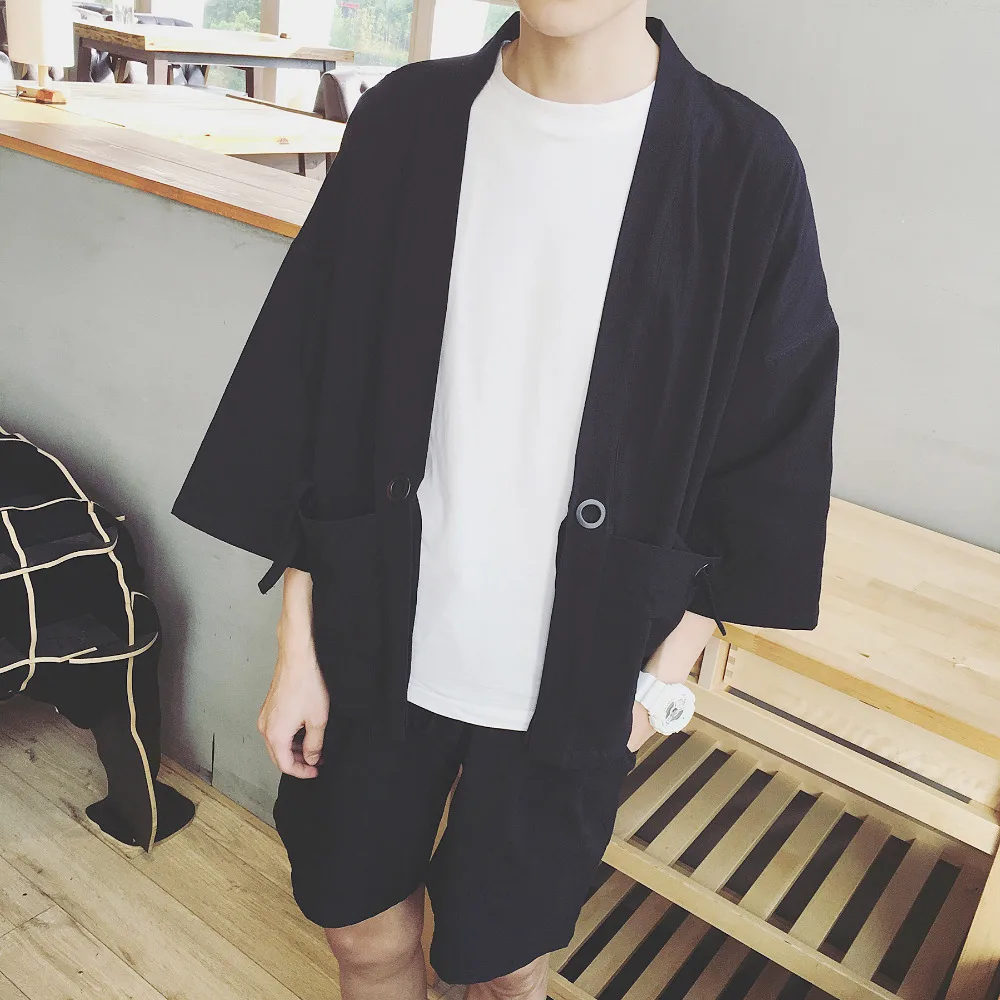 NEW ! Fluid three quarter sleeve shirt men's clothing loose summer thin