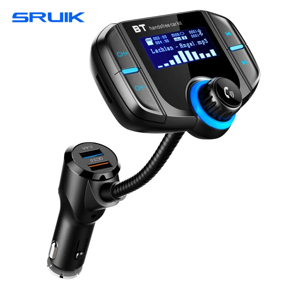 

SRUIK Car FM Transmitter with 1.7 Inch Display Upgraded BT70 Bluetooth Transmitter Quick Charge3.0 Wireless FM Modulator