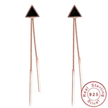 Минималистский 925 пробы серебряные серьги-гвоздики с эмалью гипоаллергенный цвета розового золота двойной на цепочке с длинными кисточками ювелирные изделия в форме треугольника SE129