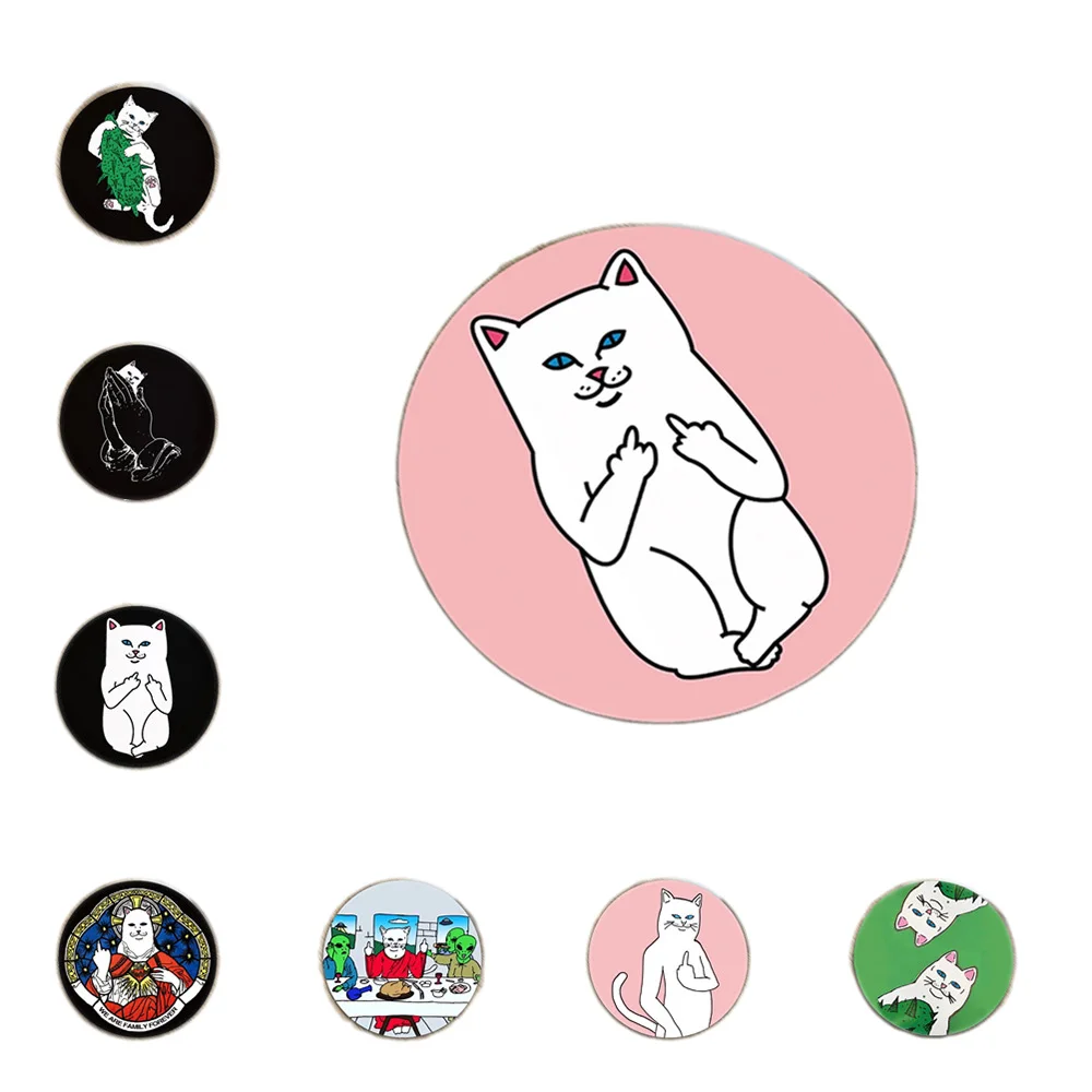 

60cm Round Non-slip Rugs Computer Chair Mat The Middle Finger Cat Carpet Soft Flannel Tapete Area Rug for Living Room