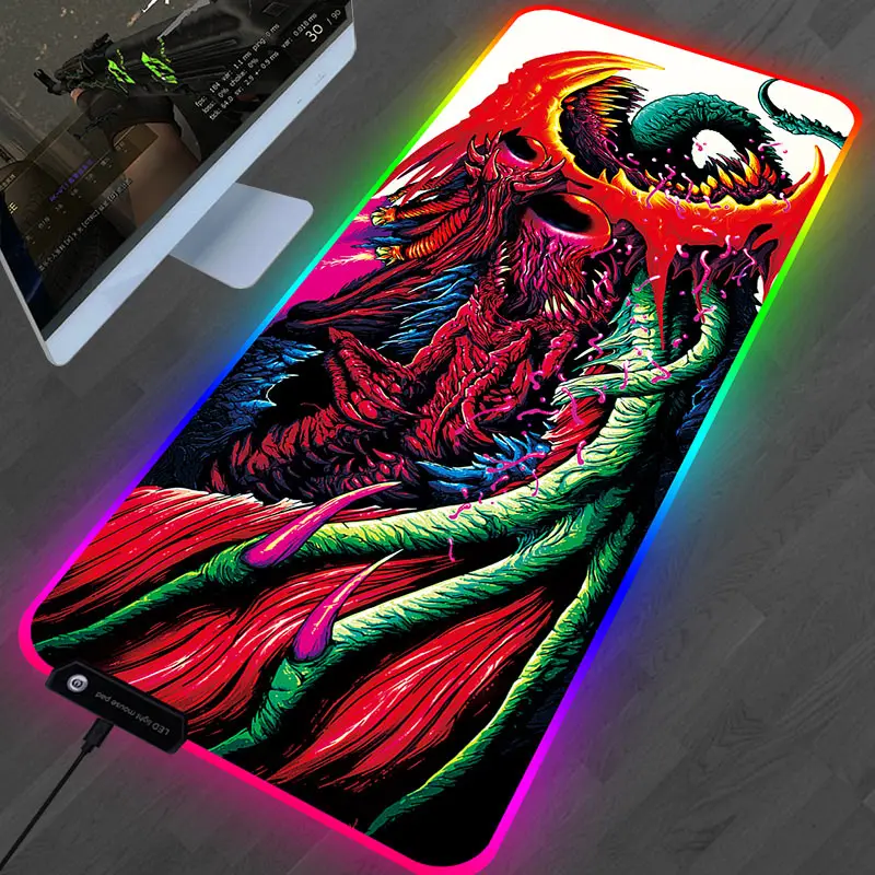 Большой RGB игровой коврик для мыши на заказ XL CS GO геймер LED освещение Hyper Beast
