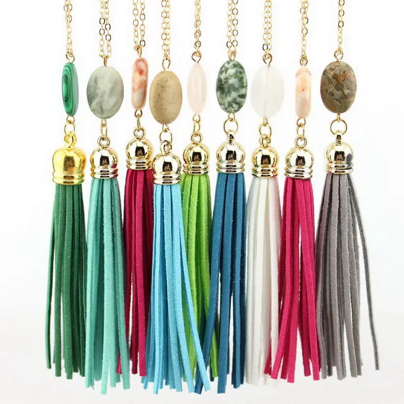 Boho бархатное длинное ожерелье с кисточками летний стиль кожаное ожерелье с кисточками из натурального камня для женщин цепочка для свитера модное ювелирное изделие