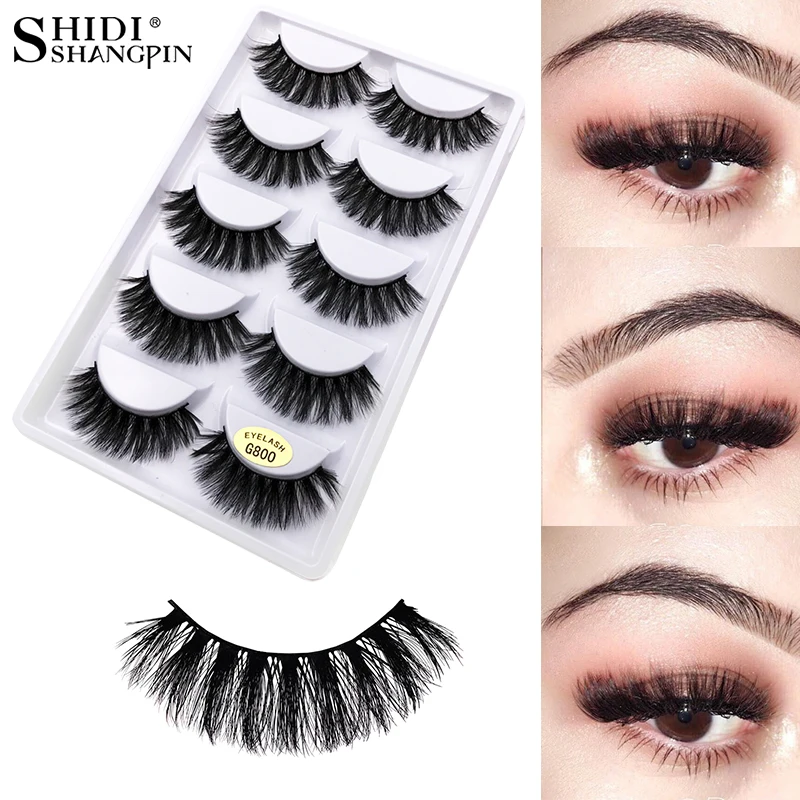 

SHIDISHANGPIN 5 Pairs Mink Eyelashes 3d Mink Hair Natural Long Fake Eye Lashes Handmade Eyelashes Mink Makeup False Eyelashes