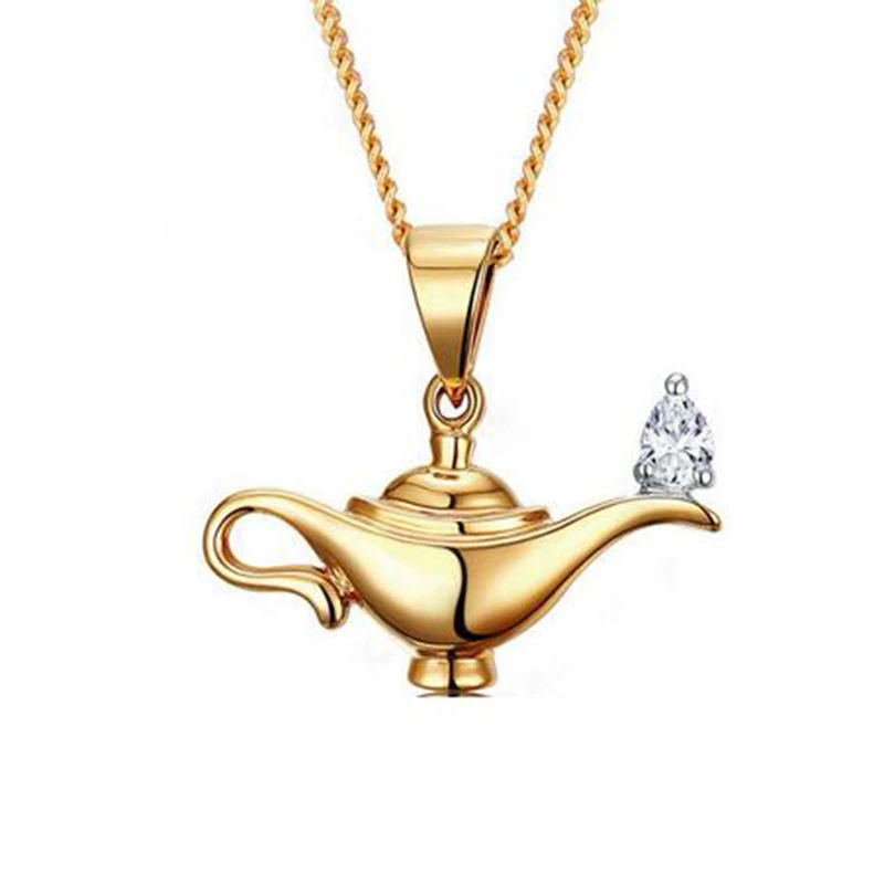 925 Silver LAMP OF ALADDIN Necklace Girlfriend Gift Gold Aladdin's Lamp