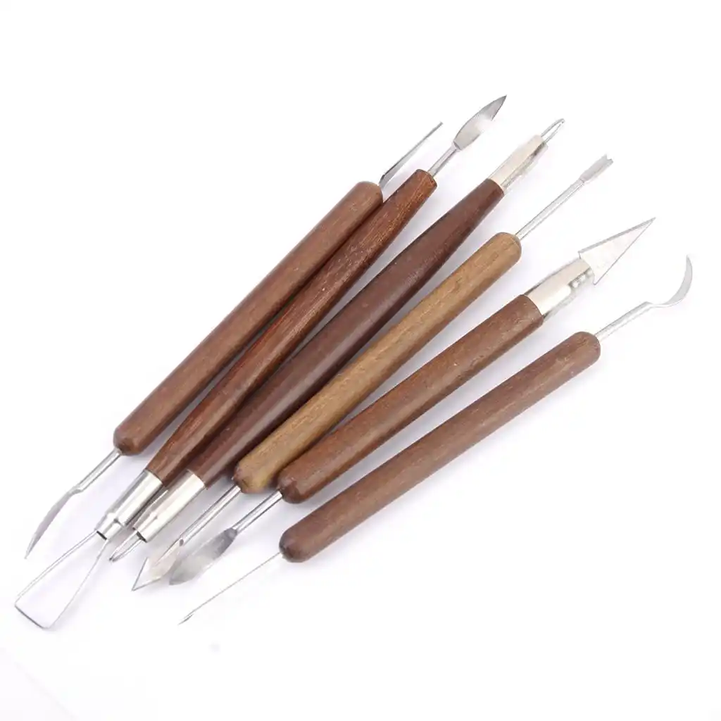 herramientas de esmalte de cer/ámica cera herramientas de escultura de barro de porcelana 6 piezas de herramientas de talla de escultura de arcilla con 12 extremos diferentes mango de madera