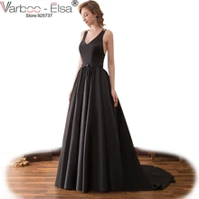 VARBOO_ELSA недорогие, v-образным вырезом вечернее платье без рукавов с открытой спиной кружевные вечерние платья элегантные черные атласные vestido de festa