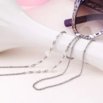 

Golden/Silver Wild Section Stainless Stell Sunglasses Chains With Imitation Pearl Flower For Men Women High Quality Temperament