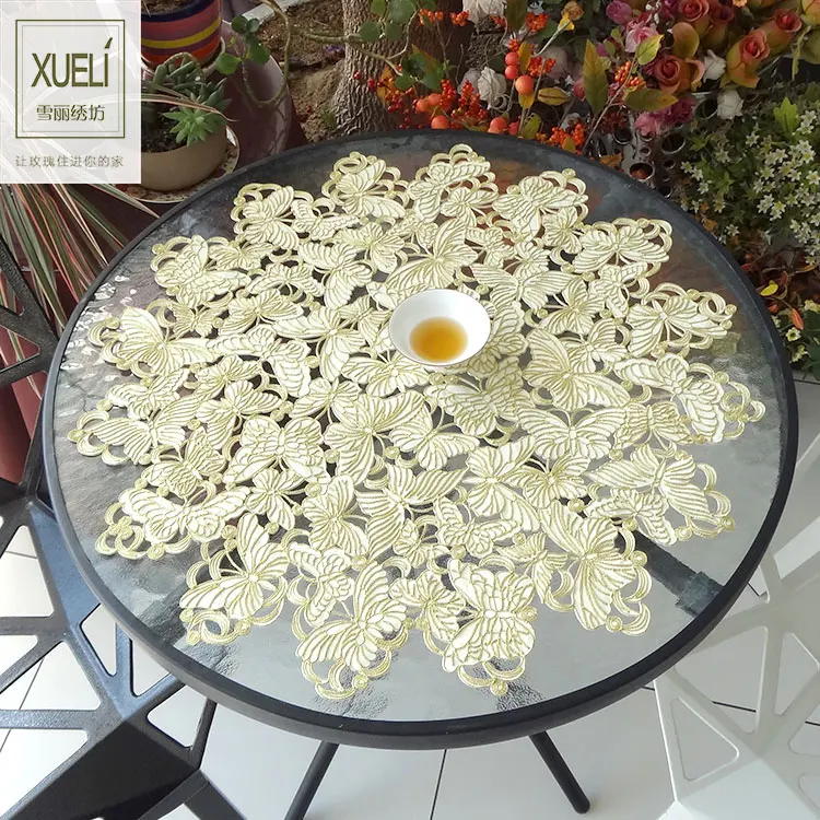 

Flying butterfly High-end luxury embroidery cloth art European style Circular table mat The table cloth Eat mat Table mat