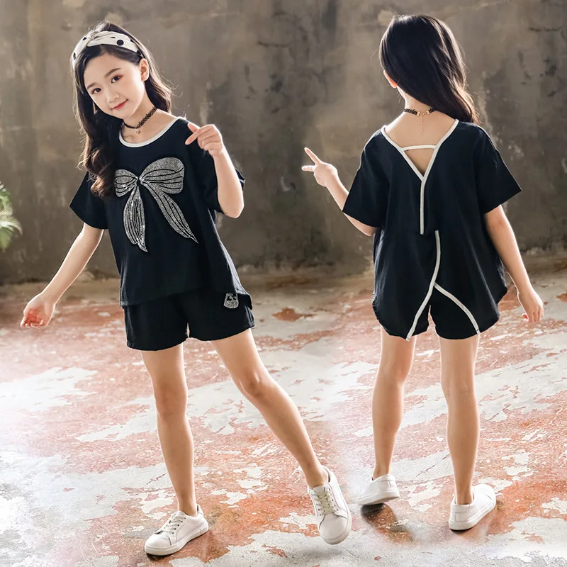 

New Casual Summer Style Butterfly Girls Clothing Sets Princess Cotton T-shirt+Short Pant 2Pcs Girl Kids Clothes Children Suit