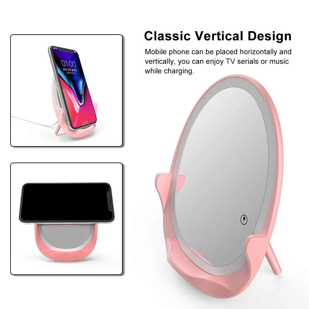 

Makeup Mirror LED Mobile Phone Light Artifact Pro Lady Touch Screen Photography Light Beauty Mirror Qi Fast Wireless Charger 5w