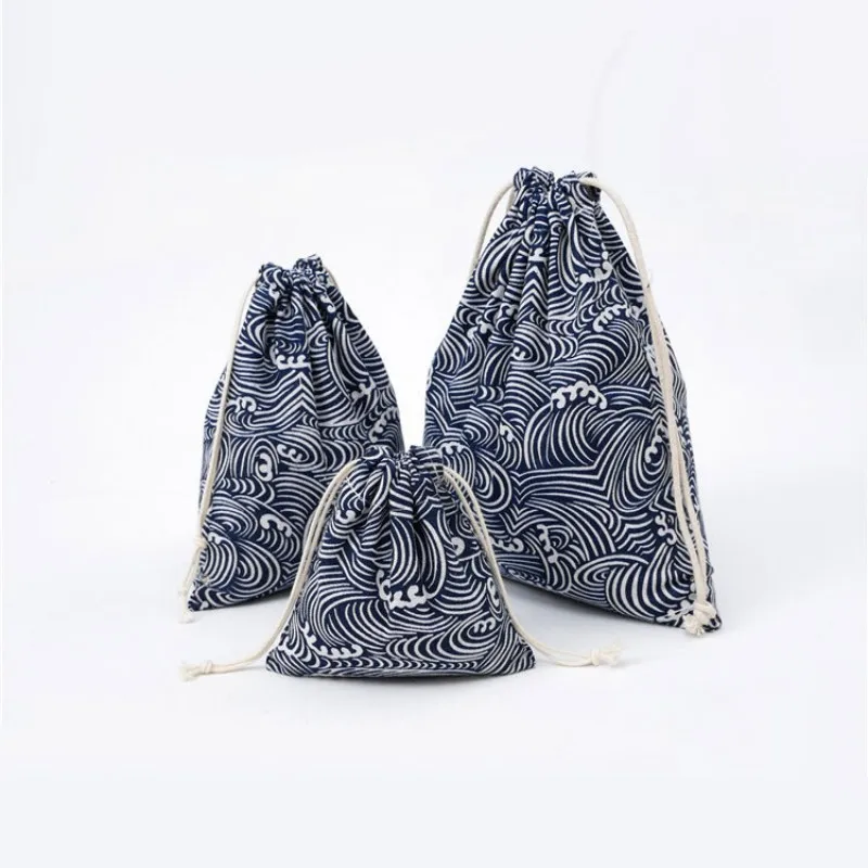 1 قطعة الأزرق موجات نمط 100% القطن كيس لجميع الغبار السفر صندوق تخزين ملابس حقيبة المحمولة المنظم المنزل النثرية الاطفال لعبة حقيبة التخزين s