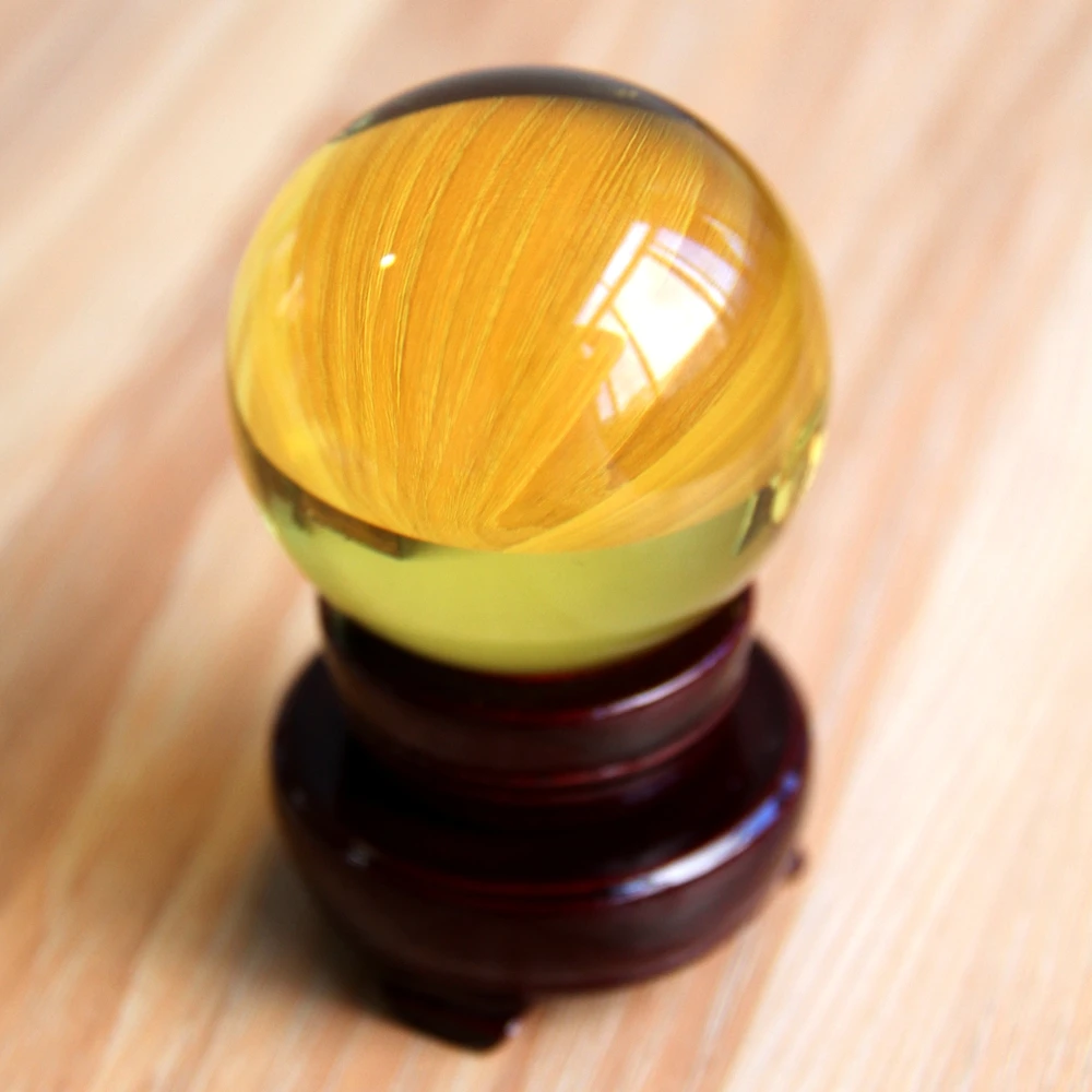 2 sets 40MM+Stand Natural Yellow Sphere Large Crystal Ball Healing