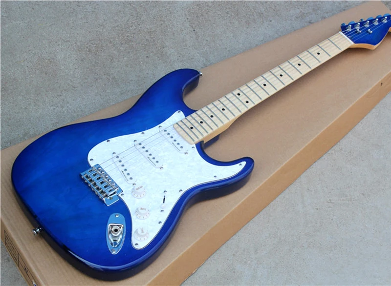 

Factory Wholesale Blue Electric Guitar with White Pearl Pickguard,SSS Pickups,Chrome Hardwares,offering customized services