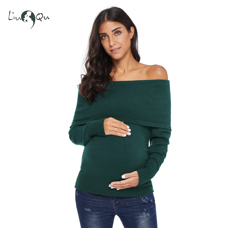 Пуловер с открытыми плечами и длинным рукавом для кормящих мам; свитер для беременных женщин; Одежда для беременных; вязаный свитер; зимний теплый мягкий свитер для беременных