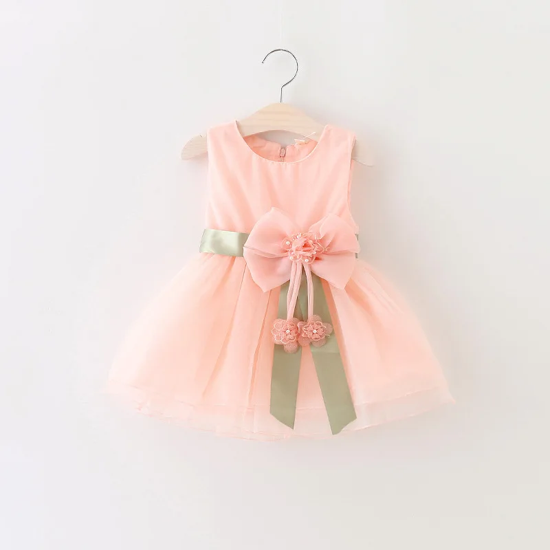 Г., платье для маленьких девочек бальное летнее шифоновое платье с бантом для малышей платье без рукавов для малышей платье на день рождения для детей от 0 до 2 лет одежда для малышей 5 цветов - Цвет: Розовый