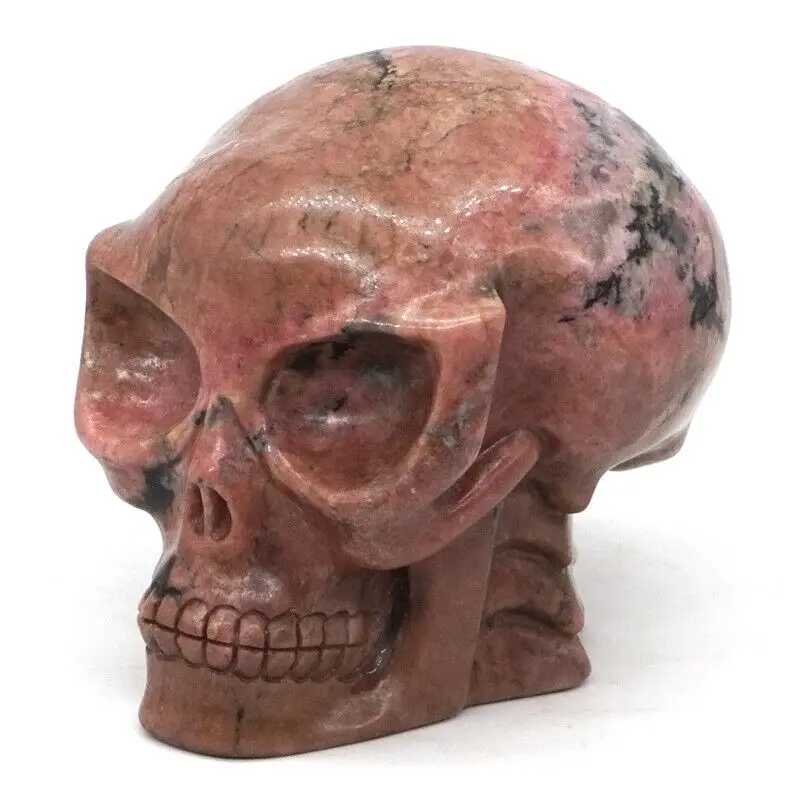 

Skull Figurine Narural Pink Black Rhodonite Stone Carved Crystal Healing Decor3