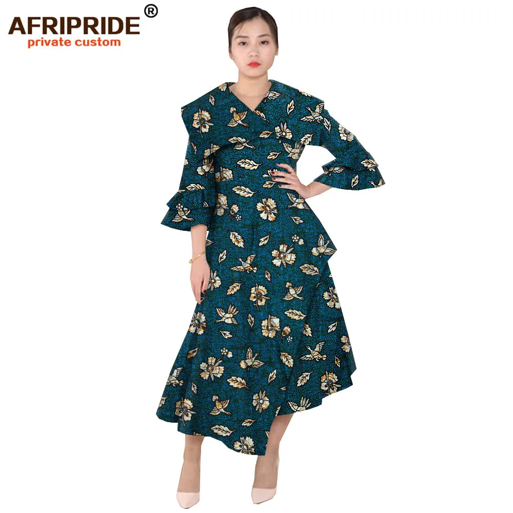 Африканские стили осенние плиссированные платья для женщин халат femmes africaine одежда мода плюс размер v-образным вырезом A622503