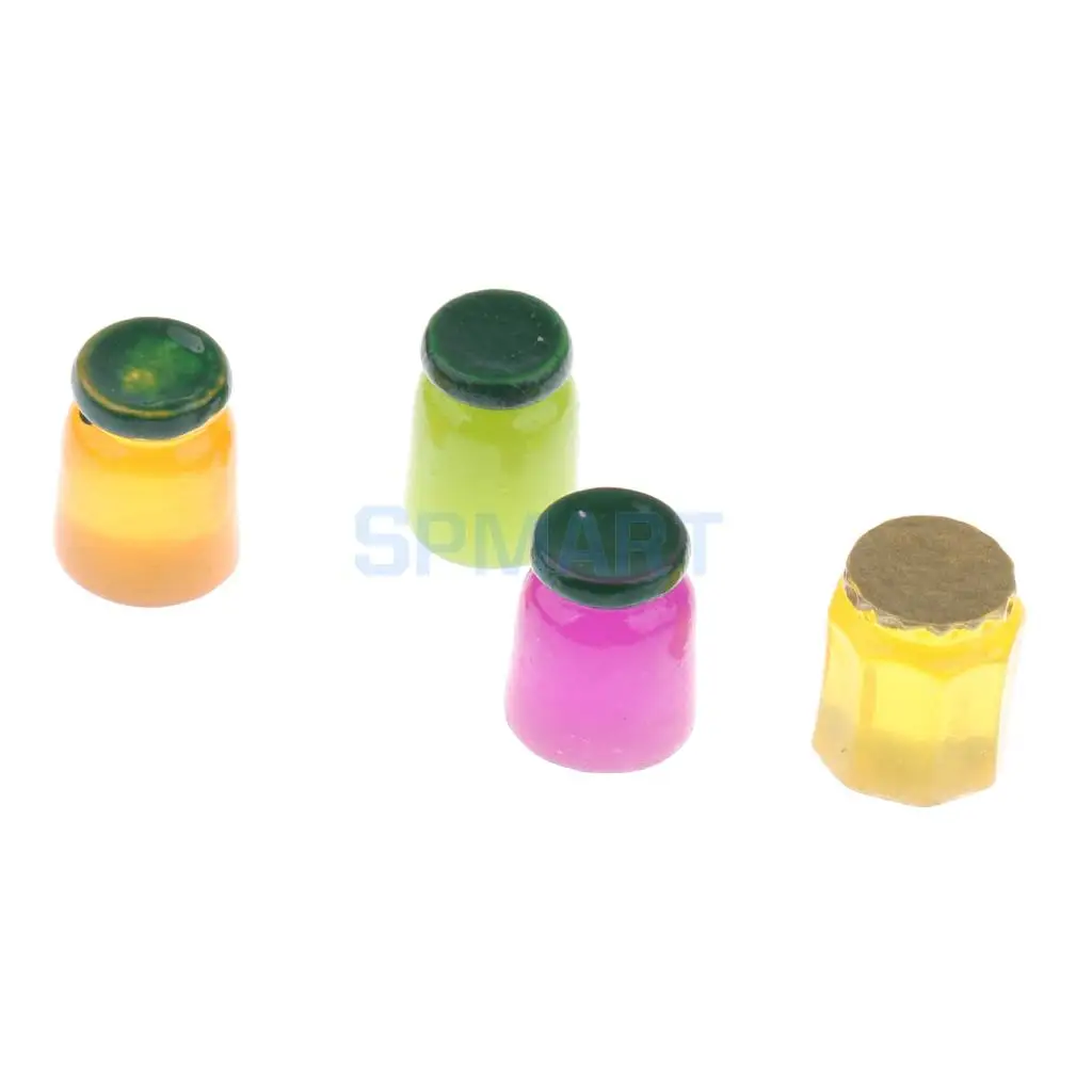 4 Pots of Jam Honey Food Dinner 1/12 Scale Dollhouse Miniature Kitchen Decor Accessories