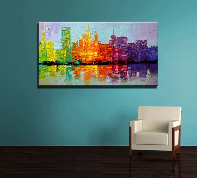 large acrylic knife paint hand painted abstract wall art building