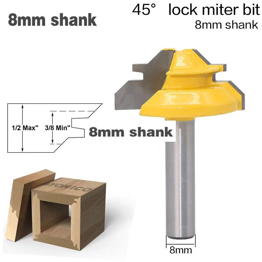 

1pc 8mm Shank 45 Degree Lock Miter Wood Router Bit Tungsten Carbide Power Tool Woodworking Cutters