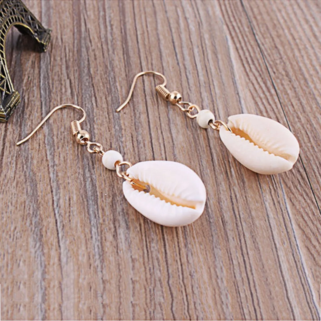 Fashion Women Natural Shell Drop Earrings Bohemian Style Summer Conch Shell Handmade Gold Hook Simple Long Earring oorbellen