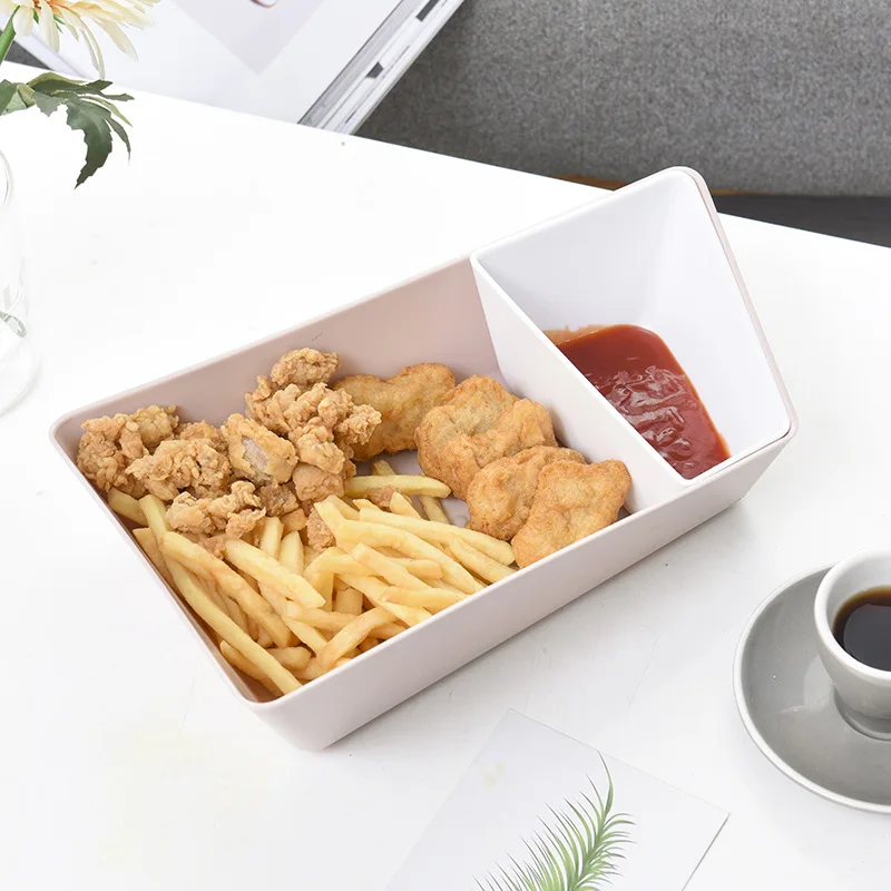 

Irregular Snack Separate Plate Restaurant French fries Fast Food Tray Multifunction Fruit Nut Snack Plates Utensils 2-In-1 Bowl