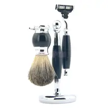 Роскошный набор для бритья, Чистая щетка для волос барсука+ подставка+ картриджи, Бритва для мужчин