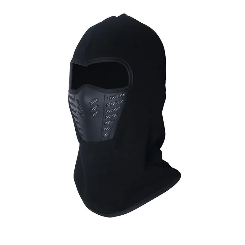 Зимние теплые флисовые шапки бини для мужчин, бандана с черепом, теплая Балаклава, маска для лица, маска спецназа Wargame - Цвет: black